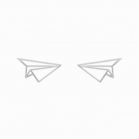 Origami Airplane Silver Earrings